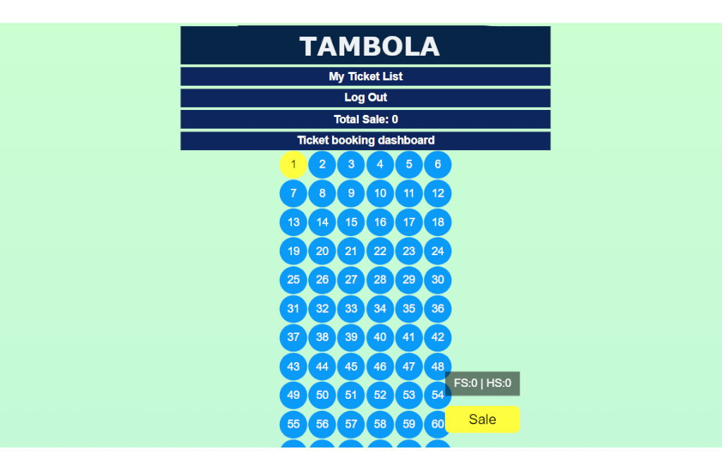 Tambola Housie Admin Panel Tickets List UI