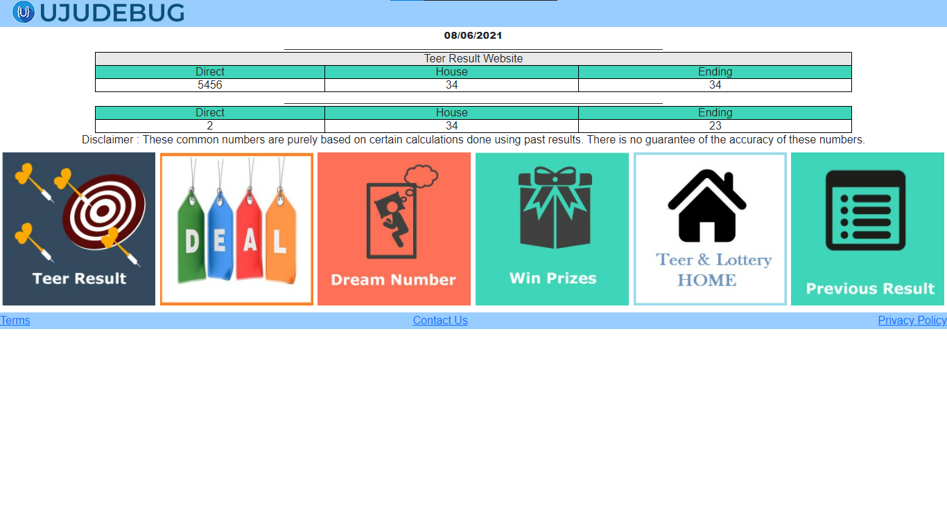 Teer Result Website Result page Desktop UI