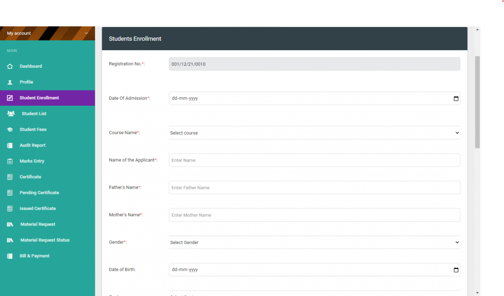 IT-MAX Admin Panel Student Entry UI