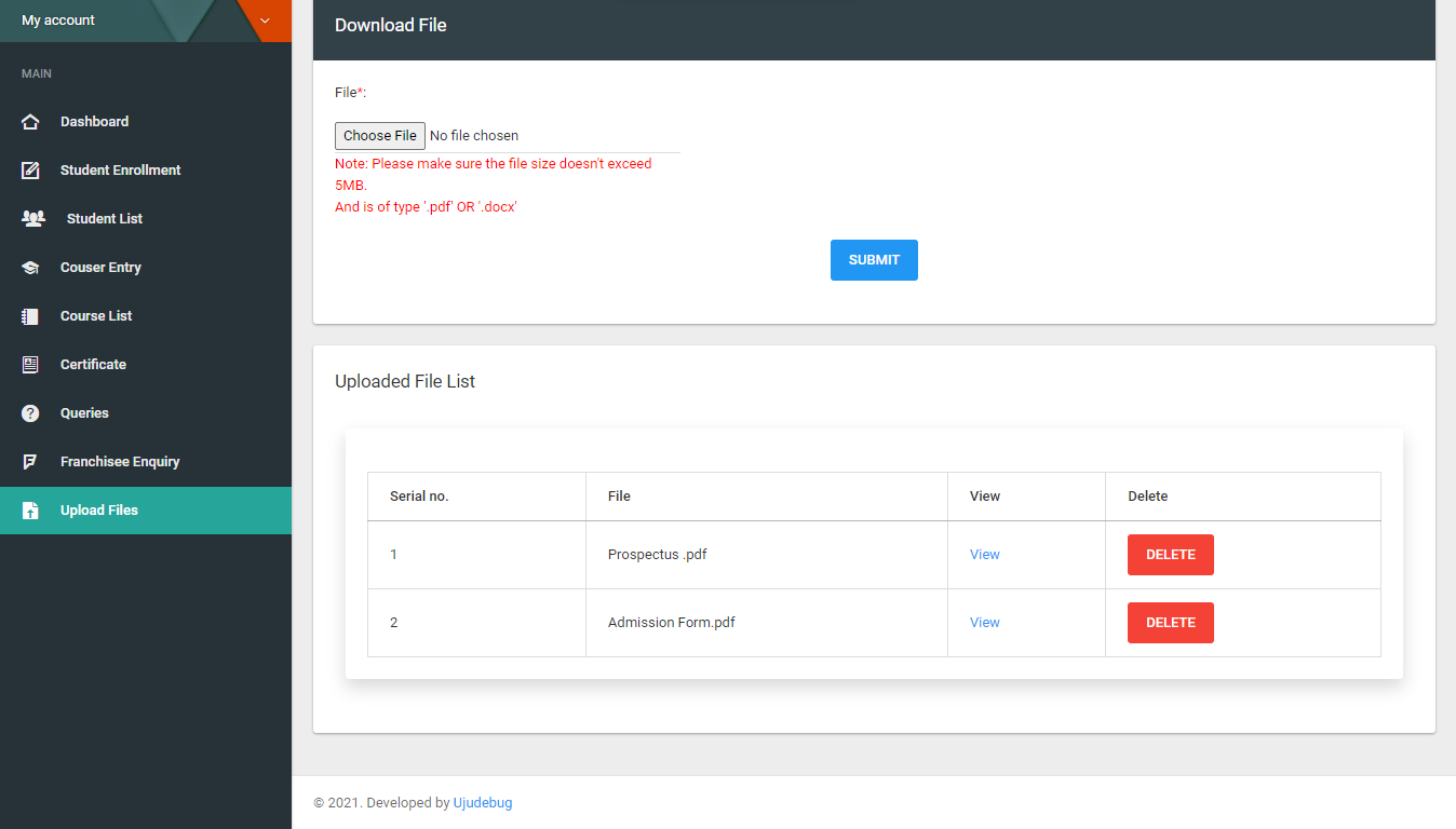 ACE Admin Panel File Upload UI