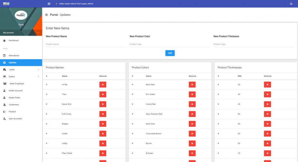 DynaRoof ERP System Updates