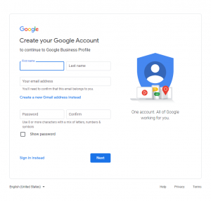 Creating Google account for Google my business