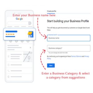Adding Business name and category for Google my business