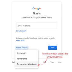 Creating business account for Google my business